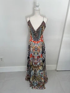Camilla Silk Crepe Multi Colored Animal Floral Print Long Maxi Rhinestone Dress - Picture 1 of 12