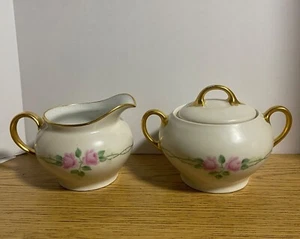 Vintage Z.S. & Co. Bavaria Juego de crema y azucarero rosa pintado a mano de colección MCM - Imagen 1 de 20