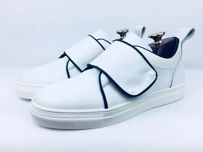 Barneys New York Strap-Detailed Leather White Sneakers Sz 39/US 8.5 made Italy - Image 1 of 4