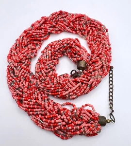 Boho rote Glas Samen Perlen Torsade breite afrikanische Stil Halskette 23 Zoll - Bild 1 von 6