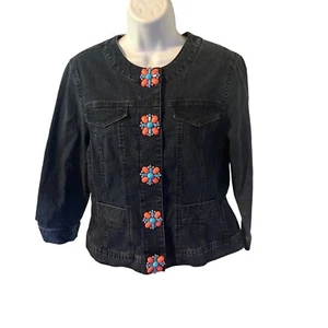 Ruby Rd. denim jacket with floral snaps size 10 - Picture 1 of 6
