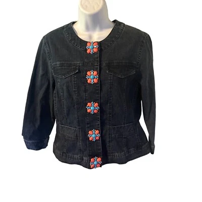 Ruby Rd. denim jacket with floral snaps size 10 - Image 1 of 4
