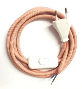 Cable Textil Coral Lámpara Con Enchufe Interruptor Salmón 2-adrig 2m Exclusivo - Imagen 1 de 5