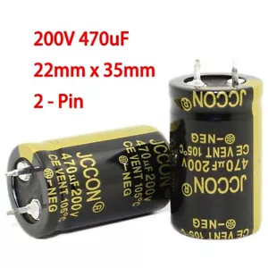 Condensatori lattina elettrolitica grandi 470uF 200 V - a scatto 105°C 200V 470uF 22x35 mm - Foto 1 di 5