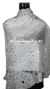 Elegant Oblong Embroidered Lace Scarf Shawl Wrap w/ Sequins, White - Picture 1 of 6