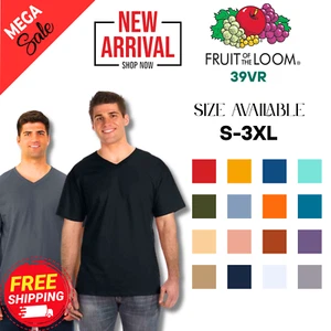 Fruit Of The Loom 39VR Unisex Short Sleeve HD Cotton V-Neck New Arrival T-Shirt - Picture 1 of 7