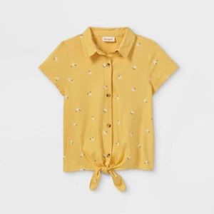 Cat & Jack Girls' Button-Down Tie-Front Short Sleeve Woven Shirt Size XXL(18) - Picture 1 of 3