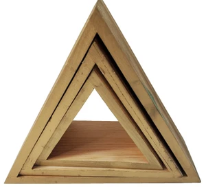 3 Handcrafted Wooden Triangle Shadow Box Shelves Hanging Wall Art Sculptural - Picture 1 of 24