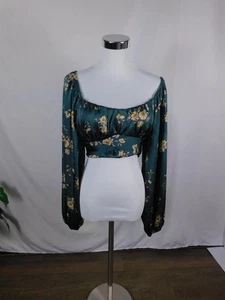 Altar'd State Blouse Womens Large Green Floral Tie Back Long Sleeve Delinca - Picture 1 of 12