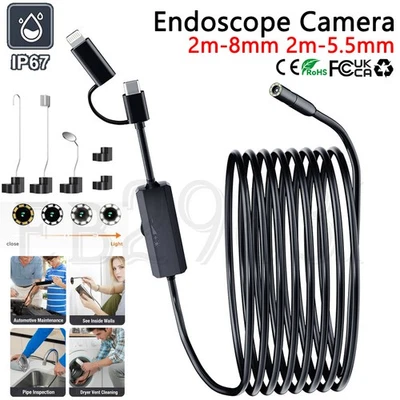 Snake Endoscope Borescope Inspection Camera Scope for iPhone Android Waterproof - image 1 of 4