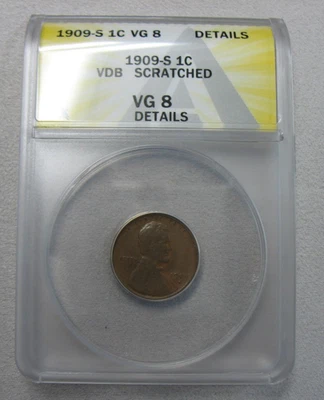 Centavo de trigo Lincoln 1909-S VDB fecha clave certificado por ANACS en muy buena condición-8 detalles.  Envío gratis Foto 1 de 4
