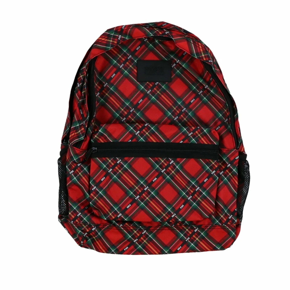 Victorias Secret Pink Campus Backpack Red Plaid Holiday Print