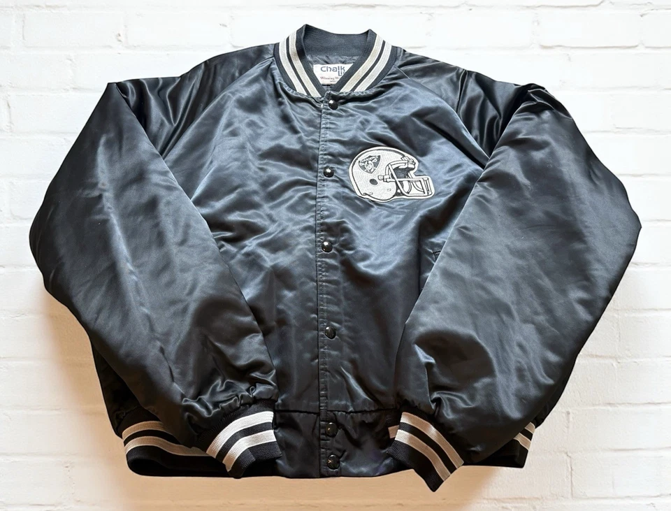 Vintage 1990s Oakland LA  Raiders NFL Chalk Line Satin Bomber Jacket Men’s XXL - Image 1 of 4