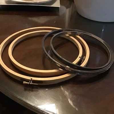 Lot of 4Vintage Tension Metal Embroidery Hoops  2 metal 2 Wood  - Image 1 of 4