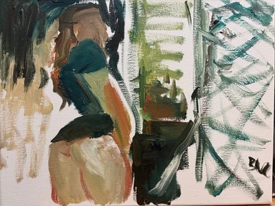 "Pintura al óleo interior tocador cubismo francés original firmada mujer 11""x14"" lienzo" Foto 1 de 4