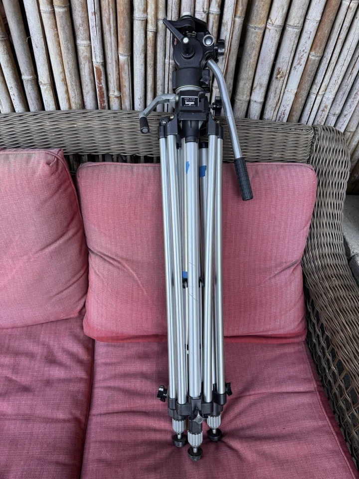 Bogen Manfrotto 3046 Camera Tripod 3063 Fluid Head Professional Video Telescope - Image 1 of 4