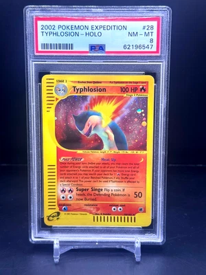 Pokemon PSA 8 - Typhlosion Holo Rare 28/165 - 2002 Expedition - SWIRL - Image 1 of 3