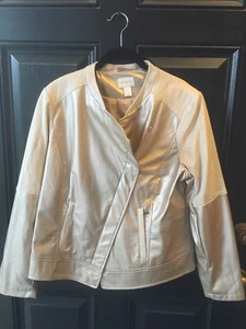New Chico's Champagne Faux Leather & Suede Moto Inspired Jacket 2 = L 12 14 NWT - Picture 1 of 1
