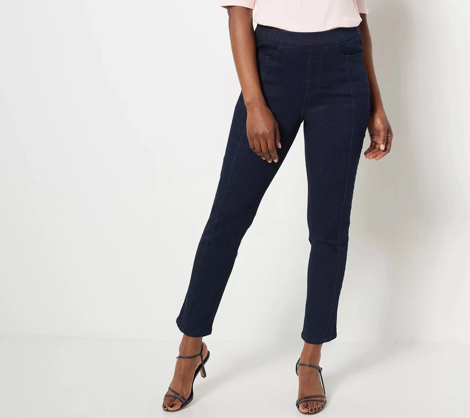 Isaac Mizrahi Live! Petite True Denim Pull On Ankle Jeans Dark Indigo 10 New - Image 1 of 1