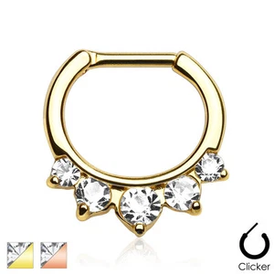 Fünfzackiger CZ Gold IP Chirurgenstahl Septum Ring Clicker Nasenpiercing 16 G - Bild 1 von 3
