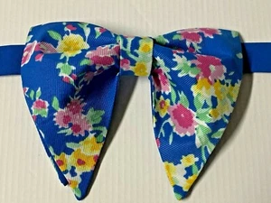Handmade Blue/Pink Floral Bow tie Vintage style 70's Gift 4 Him Wedding Pre-tie - Picture 1 of 3