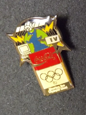 Coca Cola Coke Lapel Pin 1992 Olympic Games TV Media Sharin the Olympic Ideal - Image 1 of 2