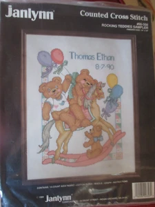 JANLYNN Vintage ROCKING TEDDIES SAMPLER Record nascita bambino KIT PUNTO CROCE - 1989 - Foto 1 di 2