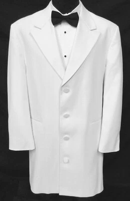 Men's White Tuxedo Frock Coat Long 3/4 Knee Length Western Duster Formal 34S - Image 1 of 3