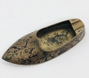Zapato Zapatillas Cenicero Grabado Latón India Soporte de Incienso Bonita Pátina - Imagen 1 de 7