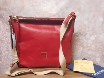 Dooney & Bourke Florentine Vachetta 皮革 XL 斜挎包邮差包 - 红色 — 第 1/4 张图片