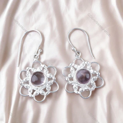 天然氨黄水晶 925 银周年婚礼订婚吊坠母亲耳环 — 第 1/4 张图片