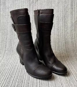 Born Crown Pratt Womens 7.5 M/W Brown Leather Mid Calf Boots Zip Up Heeled W6449 - Picture 1 of 24