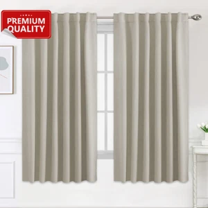 2X Beige Blackout Curtains –Back Tab/Rod Pocket, W132×D160cm, Thick Triple Weave - Picture 1 of 12