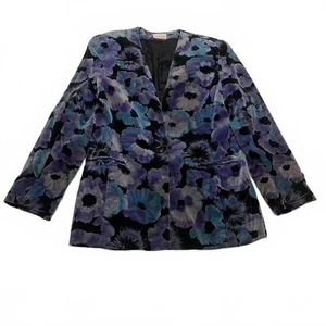 Blazer vintage años 80 Weathervane para mujer talla 8 estampado floral púrpura verde azulado - Imagen 1 de 14