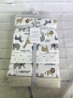 Carters 4 Pack Receiving Blankets Zoo Animal Safari Stripes Triangle Print 2017 - Image 1 of 4