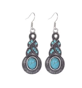 Turquoise & Crystal Dangle Earrings French Hook Boho Fashion Jewelry - Picture 1 of 10
