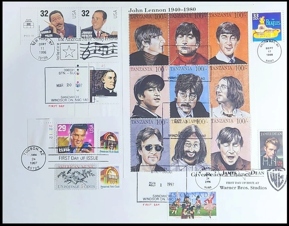 Beatles Hinged Sheet John Lennon 1940-1980 on a Cover. - Image 1 of 1