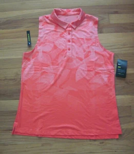NIKE Womens Fairway Sleeveless Printed Golf Polo Shirt DriFit CI9884 Coral NWT - Picture 1 of 5