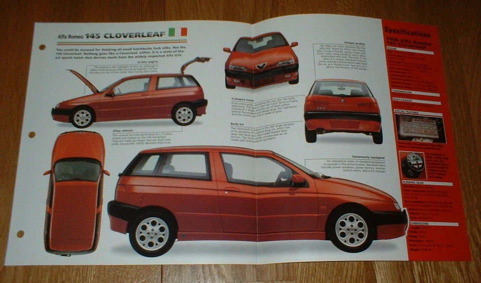Hoja de especificaciones de hoja de trébol Alfa Romeo 145 1998 folleto información especificaciones foto 98★★ Foto 1 de 1