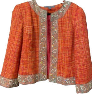 VTG Josephine Chaus Open Orange Blazer Jacket Sequined Size 12 Knitted Women - Picture 1 of 14