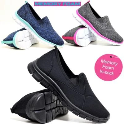 Ladies Get Fit Go Walking Slip On Gym Fitness Memory Foam Trainers Shoes Size