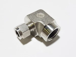 HAM-LET 770LSS3/8x1/2 Let-Lok 3/8" Tube x 1/2 FNPT Stainless 316 90 Female Elbow - Picture 1 of 8