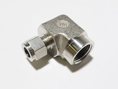 HAM-LET 770LSS3/8x1/2 Let-Lok 3/8" Tube x 1/2 FNPT Stainless 316 90 Female Elbow - Image 1 of 4