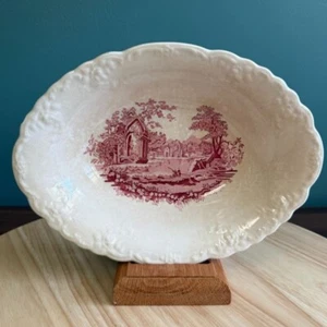 Taylor Smith & Taylor English Abbey Red Oval Serving Bowl 9 1/4" Pink Landscape - Picture 1 of 7