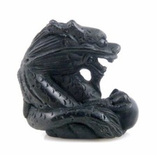Ebony Ironwood Had Carved Japanese Netsuke Dragon Holds Pearl Ball #02262001