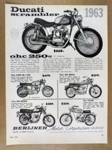 Ducati 250 Scrambler 1963 Diana Monza 125 Bronco 50 Falcon anuncio impreso vintage - Imagen 1 de 1