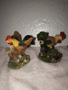 Vintage Resin Rooster and Hen Figurines Chicken Country Decor 3.5"in. Tall - Picture 1 of 12