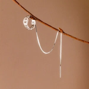 1 pcs 925 Sterling Silver Ear Cuff with Trace Chain Earrings Threader - Picture 1 of 6