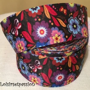 Breites grobkörniges Band, Blume und Schmetterling Ton Parma Flieder ** 38 mm ** Meterware - Bild 1 von 1