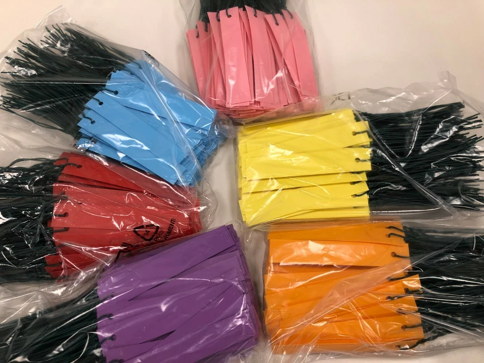 VIALCA N.100 ETICHETTE PER PIANTE IN PCV CON FILO CM10X1.8 GIALLO ARANCIO ROSA BLU VIOL